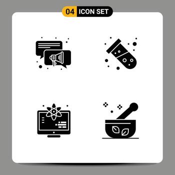 Set of 4 Vector Solid Glyphs on Grid for conversation science science atom hospital Editable Vector Design Elements