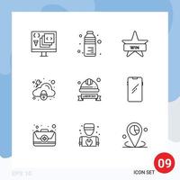 Set of 9 Vector Outlines on Grid for cap protection water lock win Editable Vector Design Elements