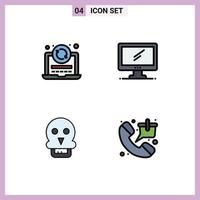 Modern Set of 4 Filledline Flat Colors and symbols such as laptop skull coding device medical Editable Vector Design Elements