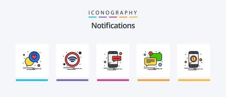 Notifications Line Filled 5 Icon Pack Including not. mail. notification. error. warning. Creative Icons Design vector