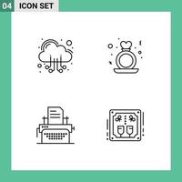 Stock Vector Icon Pack of 4 Line Signs and Symbols for cloud printer web proposal print Editable Vector Design Elements