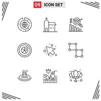 Set of 9 Modern UI Icons Symbols Signs for report diagram historic chart search Editable Vector Design Elements