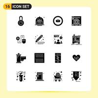 Pack of 16 creative Solid Glyphs of dollor connect basic mouse web Editable Vector Design Elements