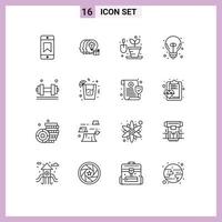 User Interface Pack of 16 Basic Outlines of gym fitness hobbies dumbell good idea Editable Vector Design Elements