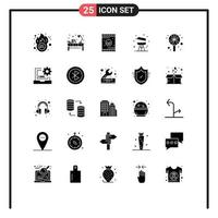 Solid Glyph Pack of 25 Universal Symbols of birthday equipment workplace cooking soil Editable Vector Design Elements