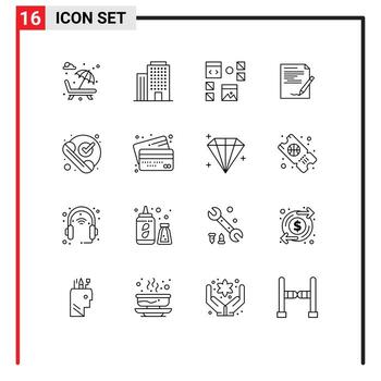 dieciséis universal contornos conjunto para web y móvil aplicaciones reporte documento diseño papel programación editable vector diseño elementos