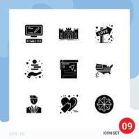 9 User Interface Solid Glyph Pack of modern Signs and Symbols of route asset direction coins money investment Editable Vector Design Elements