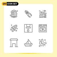 Set of 9 Modern UI Icons Symbols Signs for project business tool rocket tractor Editable Vector Design Elements