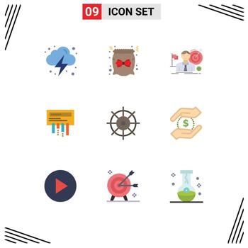 Mobile Interface Flat Color Set of 9 Pictograms of control wifi business router success Editable Vector Design Elements