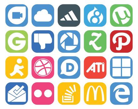 20 Social Media Icon Pack Including stockoverflow inbox zootool microsoft disqus vector