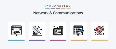 Network And Communications Line Filled 5 Icon Pack Including configuration. setting. communication. zip. files. Creative Icons Design vector