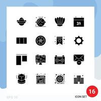 Set of 16 Vector Solid Glyphs on Grid for celebrity layout fins event calendar Editable Vector Design Elements