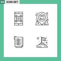 Modern Set of 4 Filledline Flat Colors Pictograph of code interaction scan communication to do list Editable Vector Design Elements