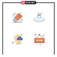 Pictogram Set of 4 Simple Flat Icons of draw head tool swimming mind Editable Vector Design Elements