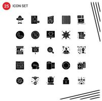 Set of 25 Vector Solid Glyphs on Grid for mobile computer earth day music audio Editable Vector Design Elements