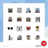 Pack of 16 creative Flat Color Filled Lines of online player document file server Editable Creative Vector Design Elements