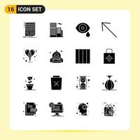 Group of 16 Solid Glyphs Signs and Symbols for balloon left office arrow science Editable Vector Design Elements