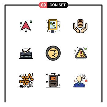 universal icono símbolos grupo de 9 9 moderno línea de relleno plano colores de moneda música base de datos instrumento servidor editable vector diseño elementos