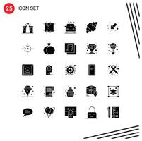 25 Universal Solid Glyphs Set for Web and Mobile Applications down meal car food croissant Editable Vector Design Elements