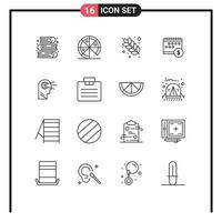 Modern Set of 16 Outlines and symbols such as cognitive time food money banking Editable Vector Design Elements