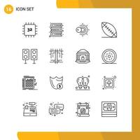 Mobile Interface Outline Set of 16 Pictograms of speaker electronics sun devices football Editable Vector Design Elements