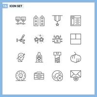 Set of 16 Vector Outlines on Grid for building server badge web page plain Editable Vector Design Elements