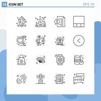 Set of 16 Modern UI Icons Symbols Signs for find layout spell book grid faq Editable Vector Design Elements