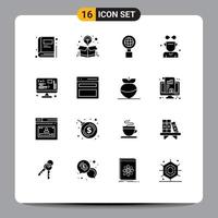 16 Universal Solid Glyph Signs Symbols of management data globe medal cup Editable Vector Design Elements