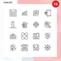 Group of 16 Outlines Signs and Symbols for develop app business multimedia disk Editable Vector Design Elements