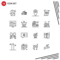 Pack of 16 creative Outlines of app paper coffee note document Editable Vector Design Elements