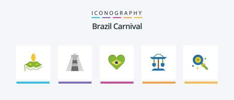 Brasil carnaval plano 5 5 icono paquete incluso bandera. corazón. Chichen itzá. celebracion. brasileño. creativo íconos diseño vector