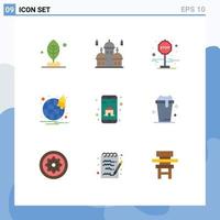 Mobile Interface Flat Color Set of 9 Pictograms of mobile app home board app notification Editable Vector Design Elements