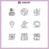 Pack of 9 Modern Outlines Signs and Symbols for Web Print Media such as sign pin navigation marker trip Editable Vector Design Elements