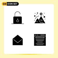 4 User Interface Solid Glyph Pack of modern Signs and Symbols of lock dollar security flag mail Editable Vector Design Elements