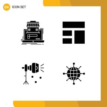 grupo de 4 4 moderno sólido glifos conjunto para negocio iluminación datos marco relámpago editable vector diseño elementos