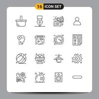 Set of 16 Modern UI Icons Symbols Signs for head brain images twitter contacts Editable Vector Design Elements