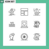 Set of 9 Commercial Outlines pack for groom swimming bluetooth swim activity Editable Vector Design Elements