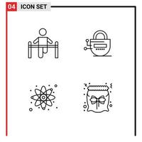 4 Creative Icons Modern Signs and Symbols of exercise physics health locked science Editable Vector Design Elements