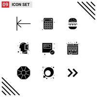 9 Universal Solid Glyphs Set for Web and Mobile Applications shopping ecommerce eat box open mind Editable Vector Design Elements