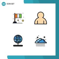 Mobile Interface Filledline Flat Color Set of 4 Pictograms of day navigation irish profile world Editable Vector Design Elements