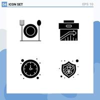 Pictogram Set of 4 Simple Solid Glyphs of eat time arrow management employee Editable Vector Design Elements