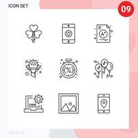 9 User Interface Outline Pack of modern Signs and Symbols of discount gear a funnel cog Editable Vector Design Elements