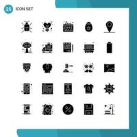 Group of 25 Modern Solid Glyphs Set for location egg calendar easter bird Editable Vector Design Elements