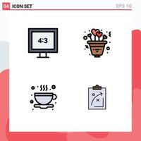 Editable Vector Line Pack of 4 Simple Filledline Flat Colors of aspect ratio coffee heart romance strategic Editable Vector Design Elements