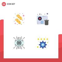 Group of 4 Modern Flat Icons Set for feather augmentation quinn feather video eye Editable Vector Design Elements