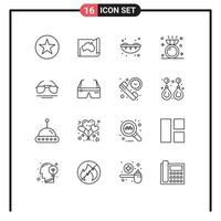 Universal Icon Symbols Group of 16 Modern Outlines of eye ring travel jewelry diamond Editable Vector Design Elements