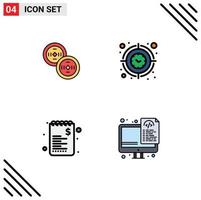 User Interface Pack of 4 Basic Filledline Flat Colors of coins list clock time shopping Editable Vector Design Elements