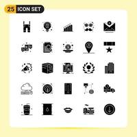 25 Thematic Vector Solid Glyphs and Editable Symbols of address moustache chart costume glasses Editable Vector Design Elements