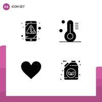 Solid Glyph Pack of 4 Universal Symbols of alert like virus weather report Editable Vector Design Elements