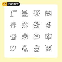 Pack of 16 Modern Outlines Signs and Symbols for Web Print Media such as baby lotion play objective music education Editable Vector Design Elements